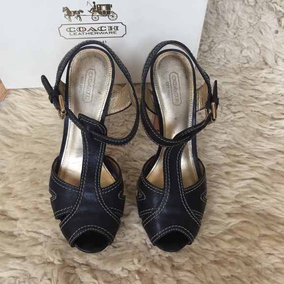 Coach Bianca T straps Leather Cork Heel size 7.5 - Picture 6 of 10